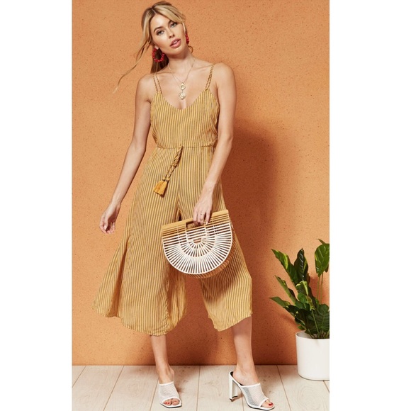 Paris Mustard Yellow Striped Culotte Jumpsuit - Picture 2 of 16